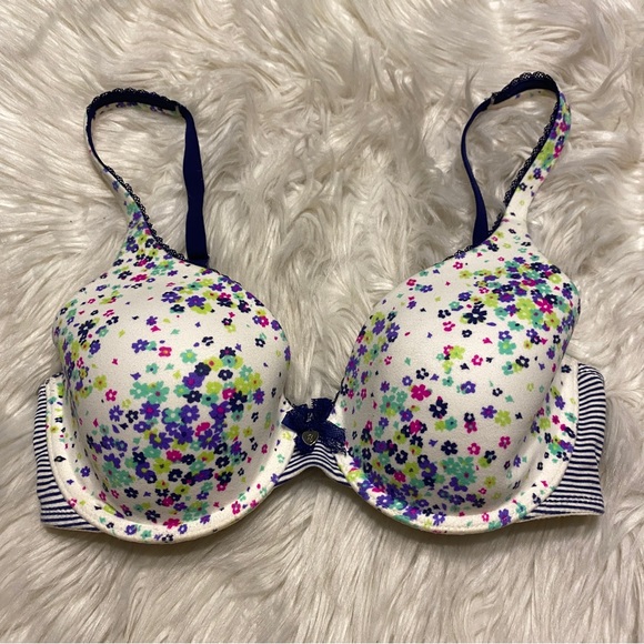 Victorias Secret Bra 32D Floral Lined Perfect Coverage Underwire Back Closure - Picture 1 of 7
